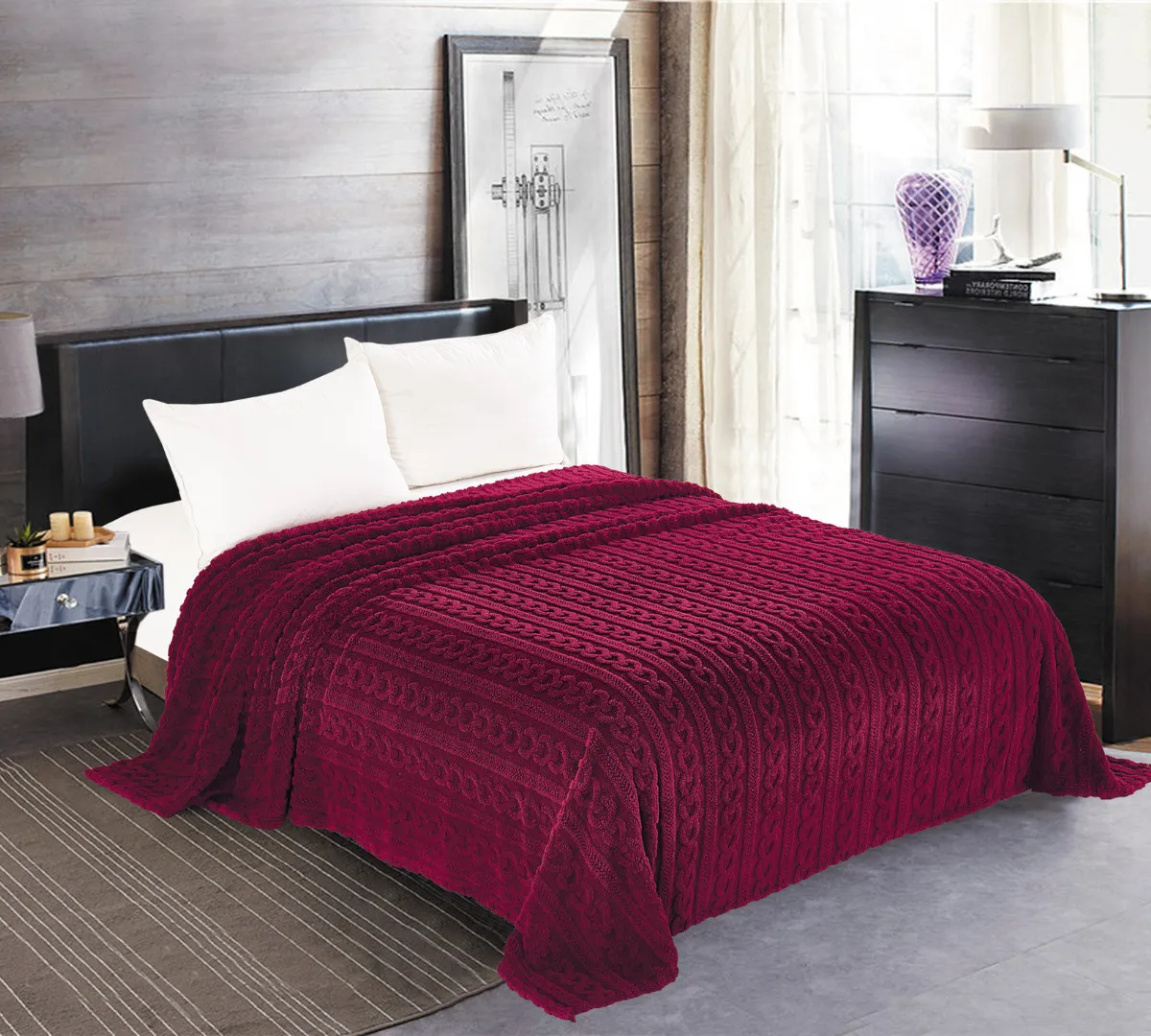 Κουβέρτα fleece braid (220cm x 240cm) μπορντώ