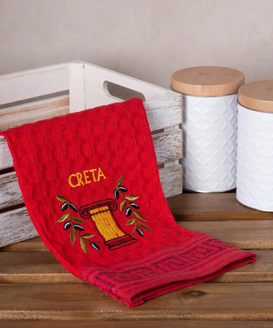Σετ 12 τεμαχίων ποτηρόπανα γκοφρέ (50cm x 70cm) κόκκινο κίονας CRETA