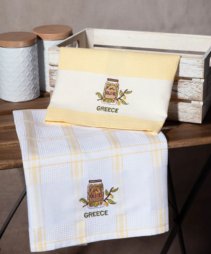 Σετ 2 τεμαχίων ποτηρόπανα (50cm x 70cm) βάζο κίτρινο GREECE