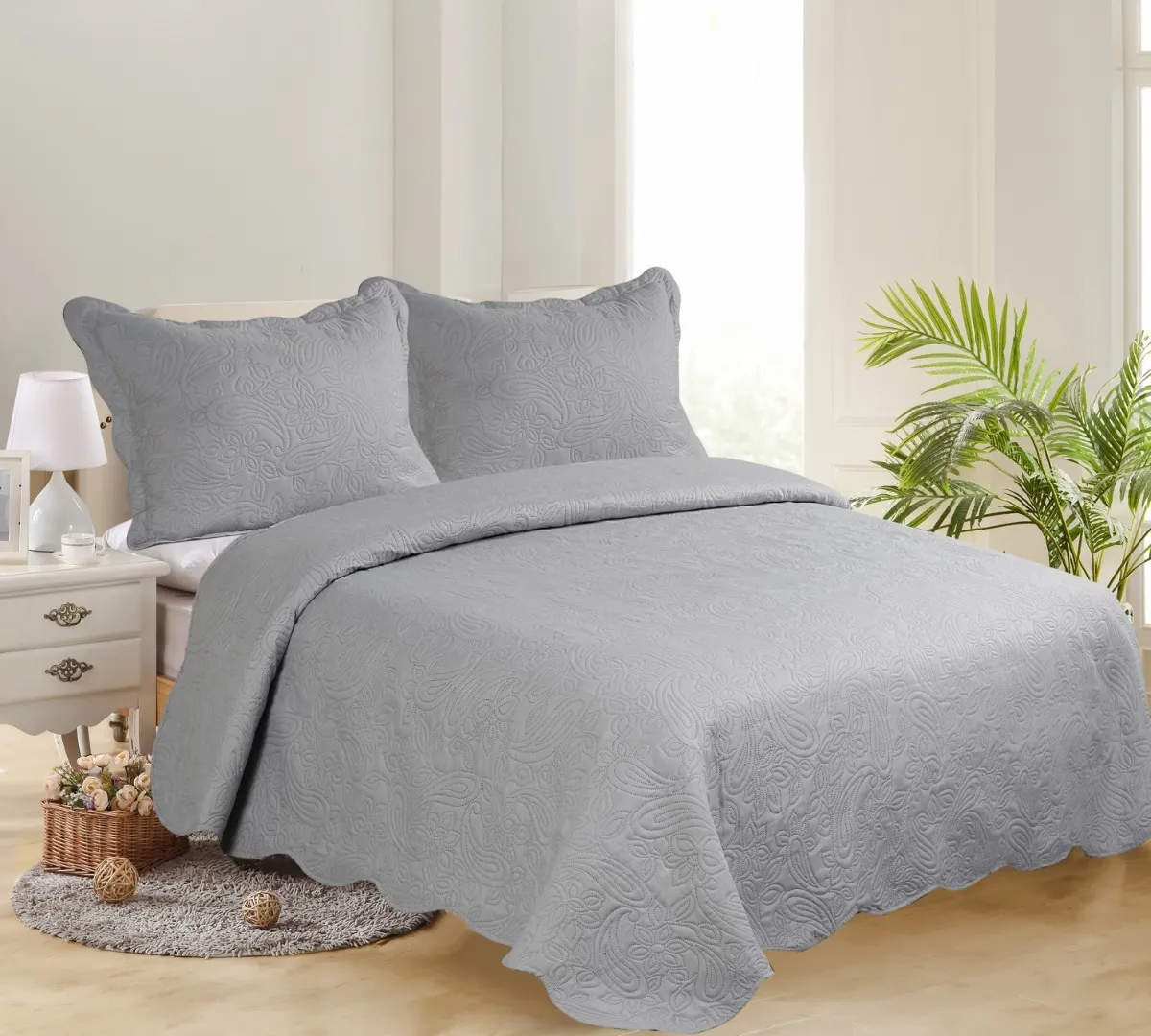 ΜΟΝΟ ΚΟΥΒΕΡΛΙ SOLID (160cm x 220cm + 1 x 50cm x 70cm ) LIGHT GREY/ DARK GREY