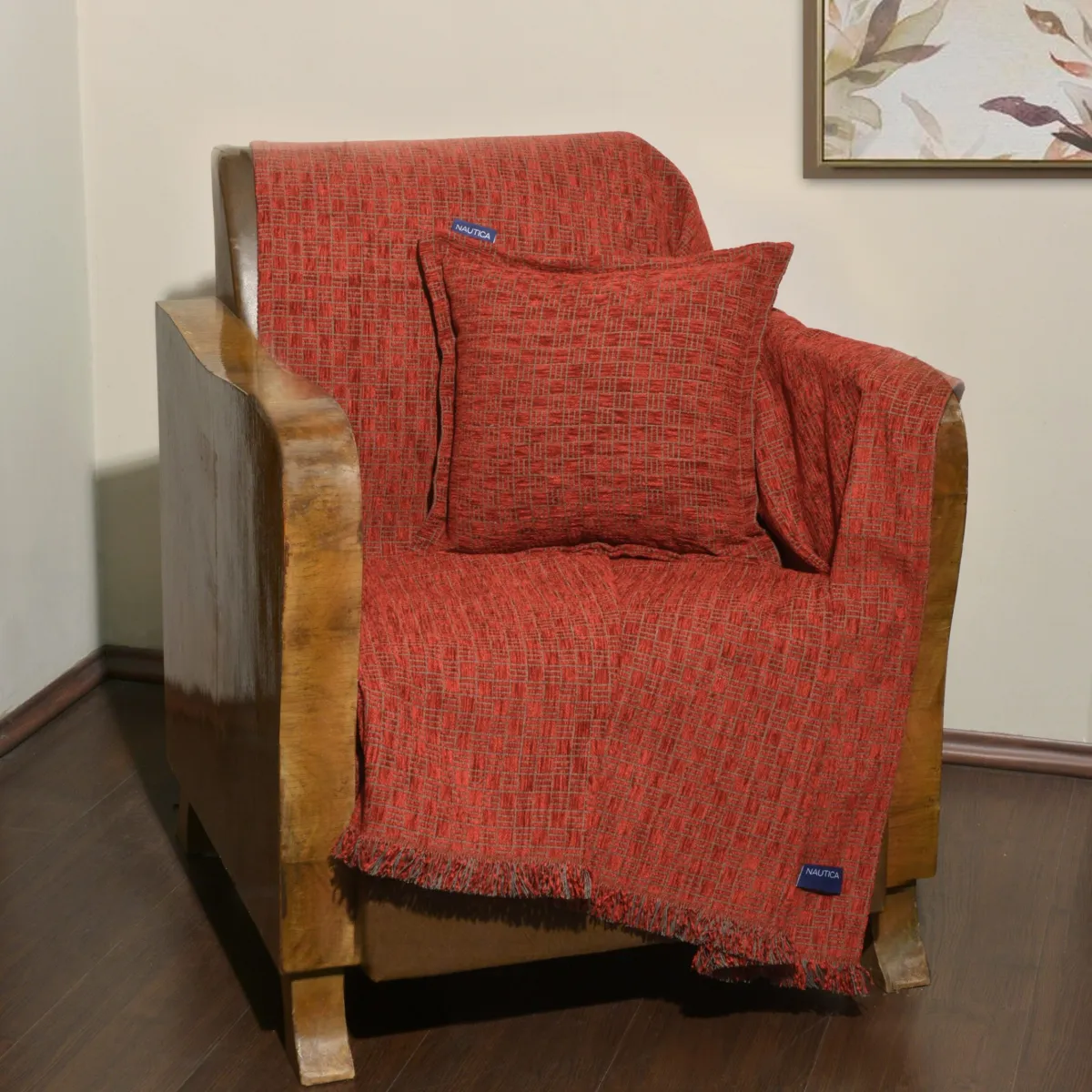 Ριχτάρι Μονοθέσιο 170x180cm Σενίλ Κόκκινο Καρρώ Design 1106