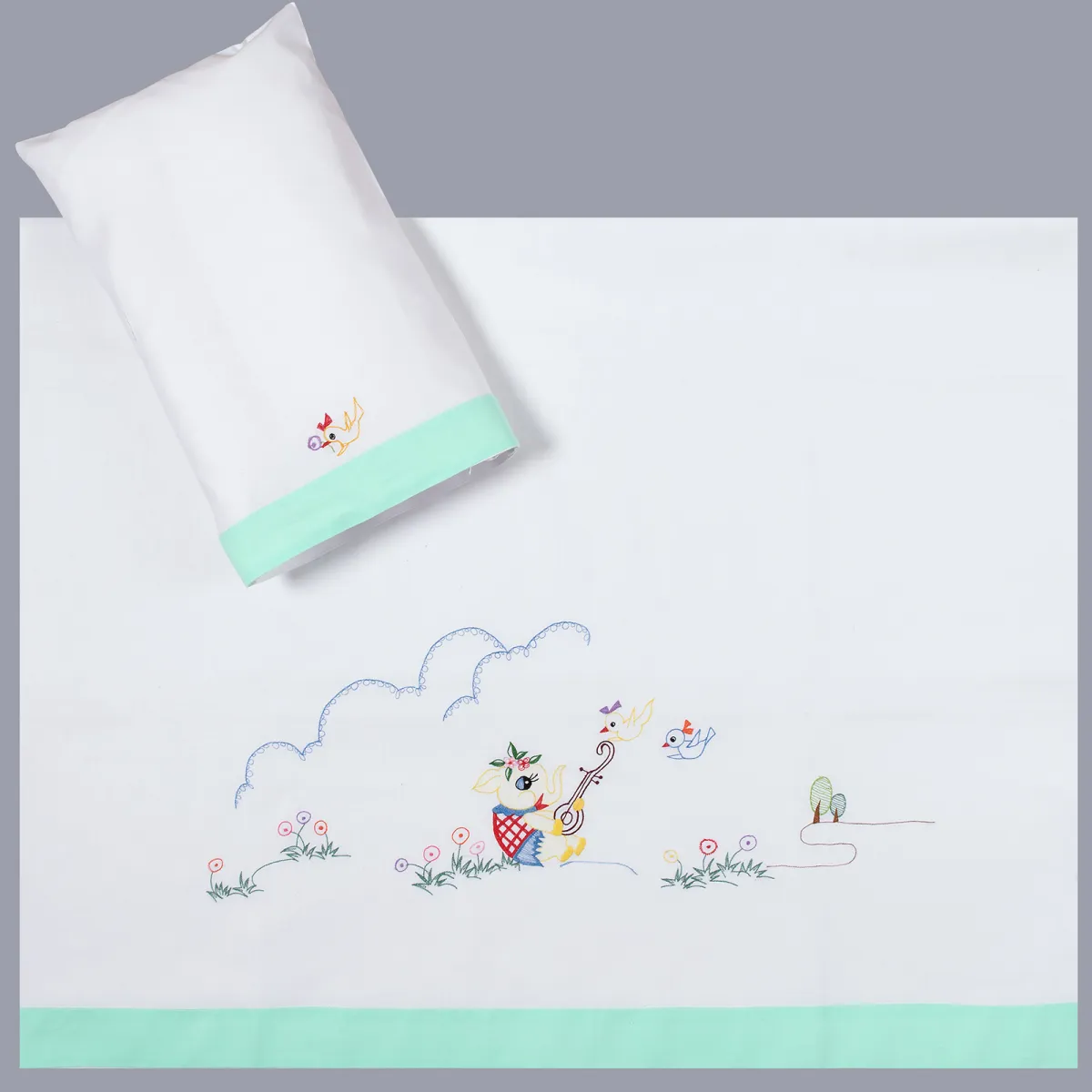 bebe σεντόνι (85cm x 135cm + 26cm x 40cm) πράσινο