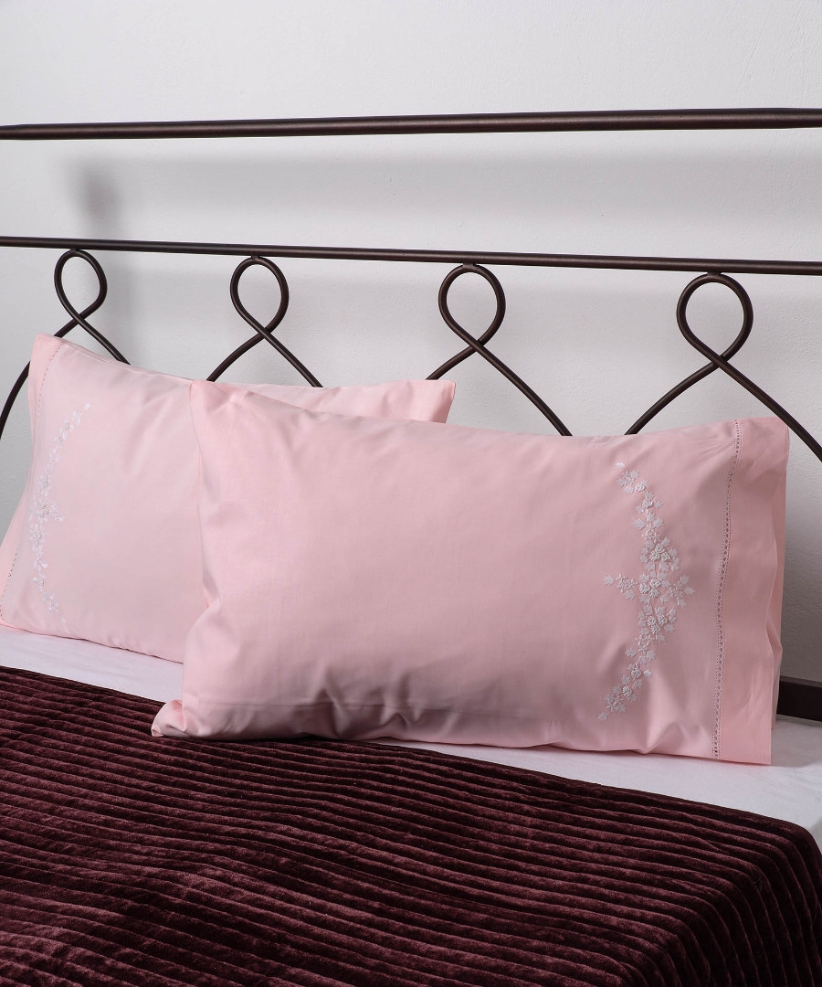 Βαμβακερή μαξιλαροθήκη με ροκοκό 311-6 (46cm x 70cm) ρόζ ζευγάρι