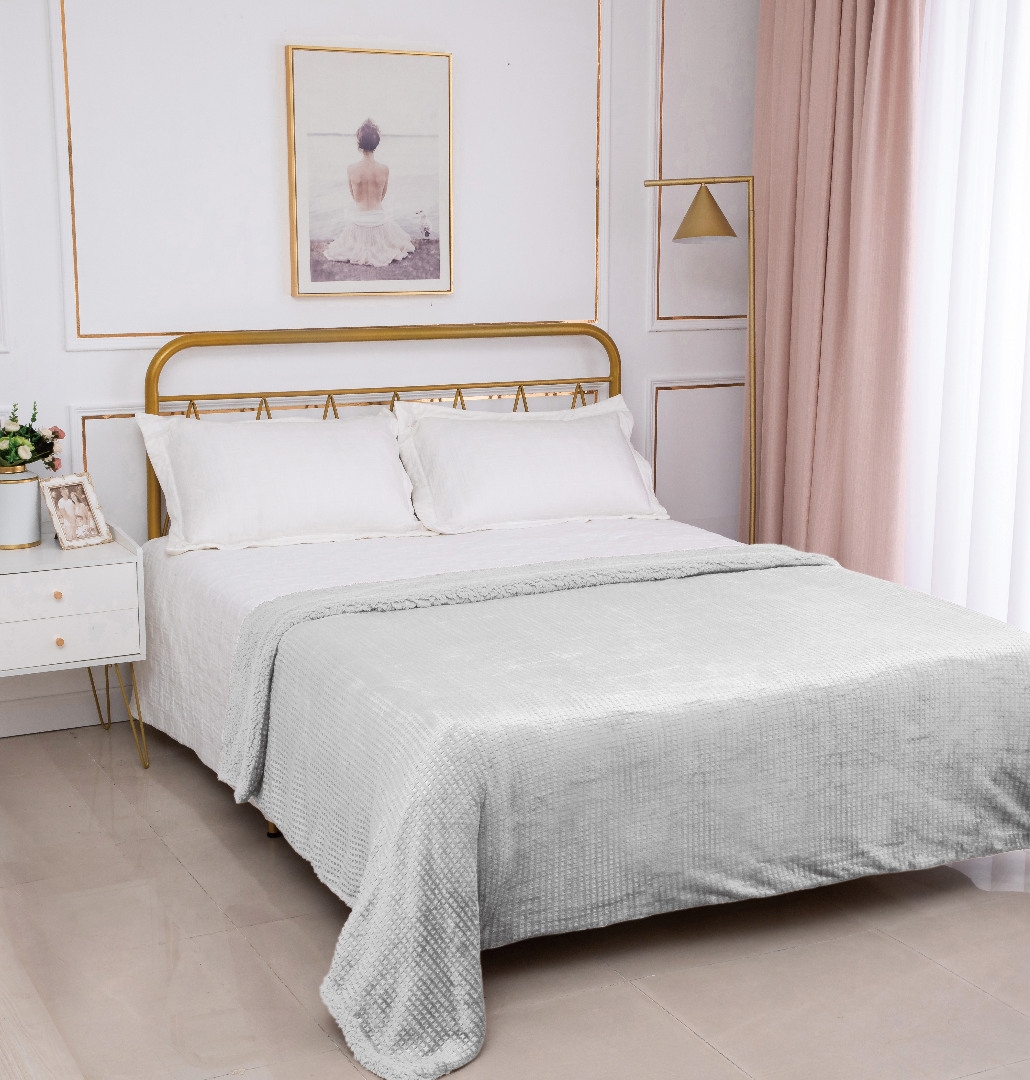 Κουβέρτα με sherpa damask (170cm x 220cm) light grey
