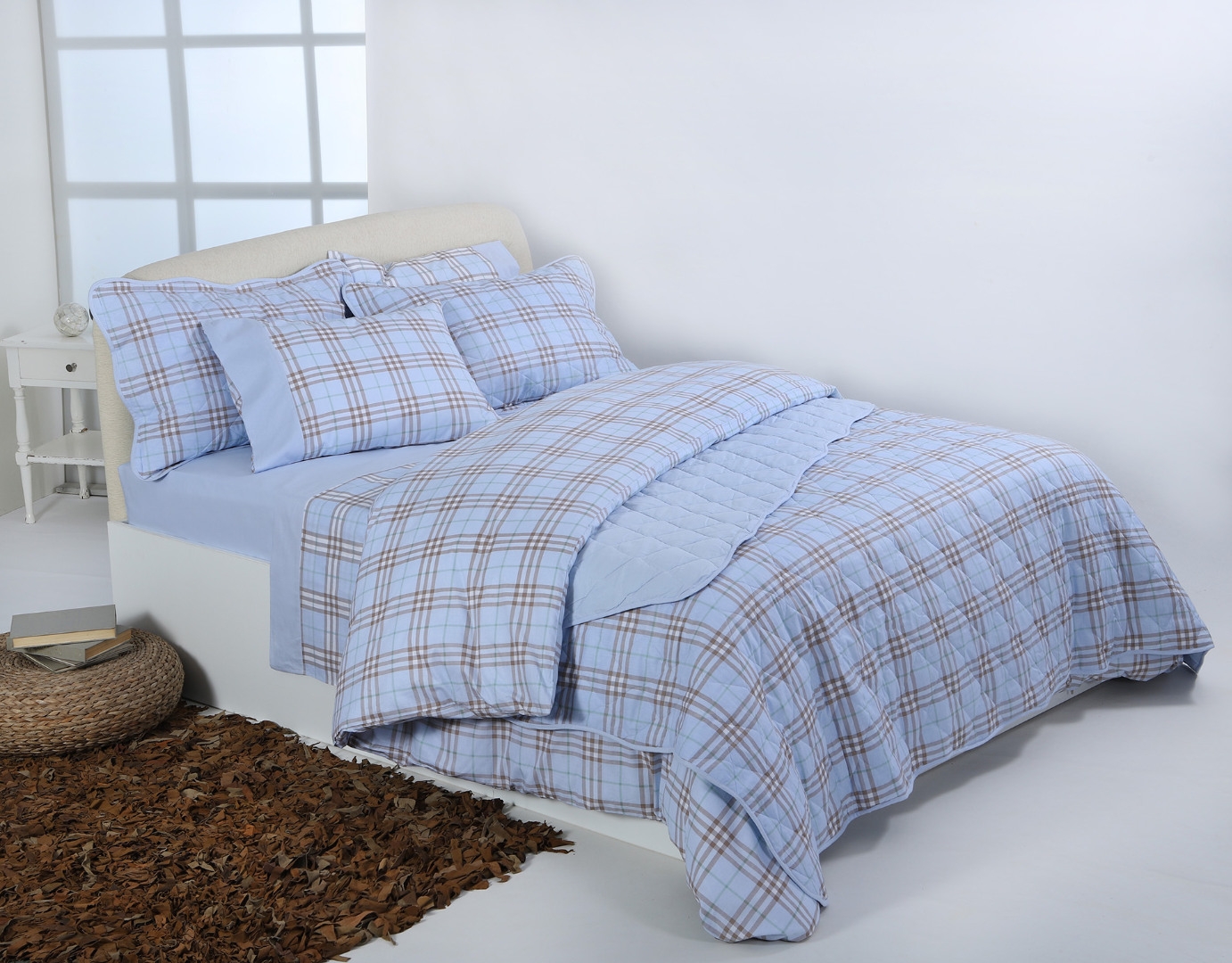 Σετ σεντόνια βαμβακερά ( 230cm x 260cm) καρρώ σιέλ