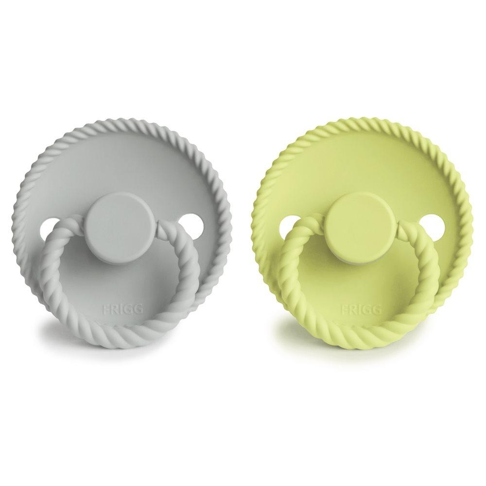 Σετ 2 Πιπίλες Σιλικόνης FRIGG Rope Silver Gray/Green Tea 0-6 Μηνών