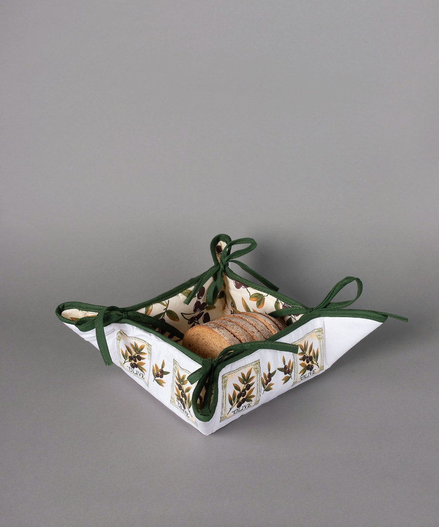 Βαμβακερή ψωμιέρα με στάμπα (35cm x 35cm) ελιά λευκή