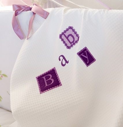 Κουβέρτα Πικέ 80x100cm Design 602 Λευκό-Μωβ Oliver Baby