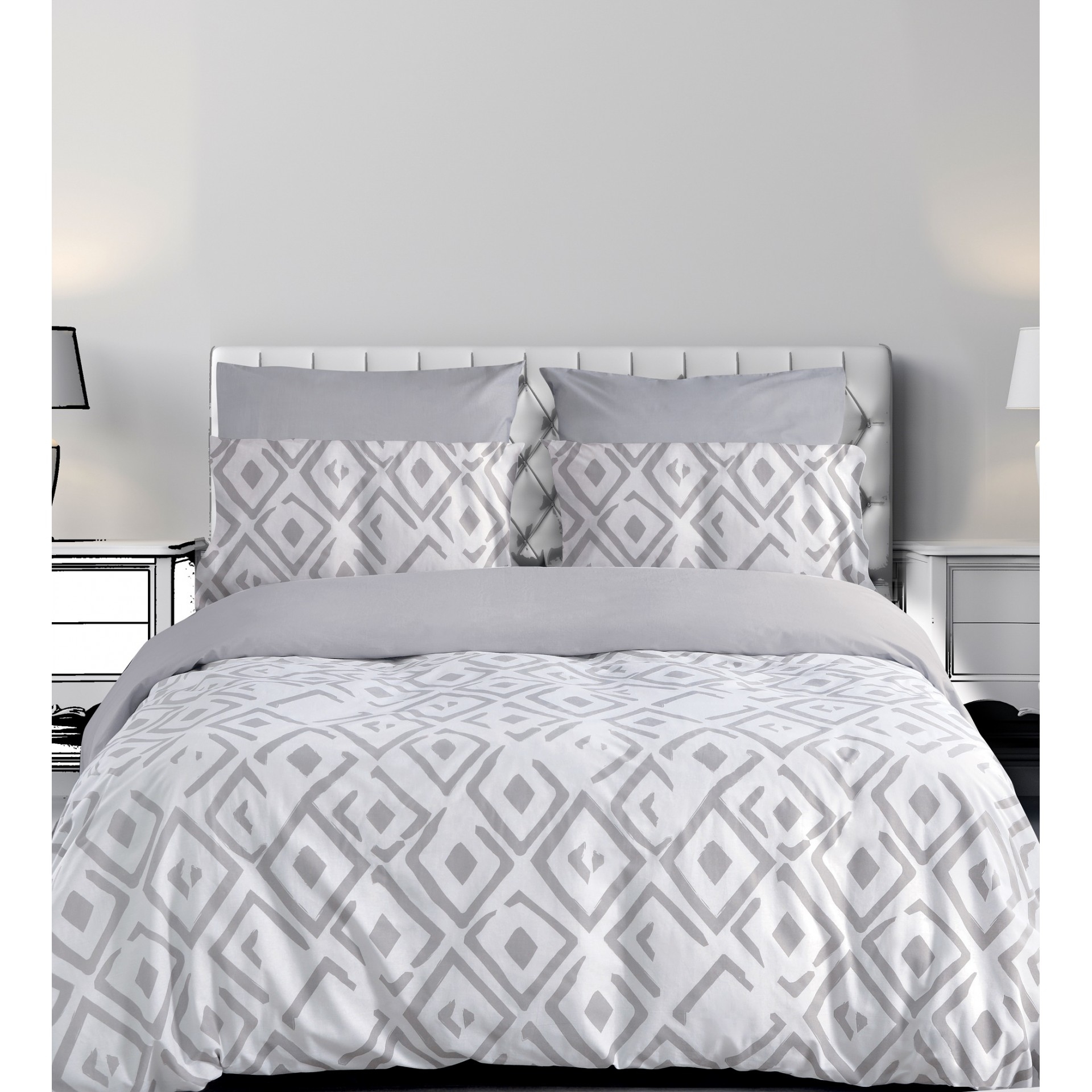 ROMVOS2 GREY ΣΕΤ ΚΟΥΒΕΡΛΙ 160Χ240 1*50Χ70CM 144ΤC 100% COTTON