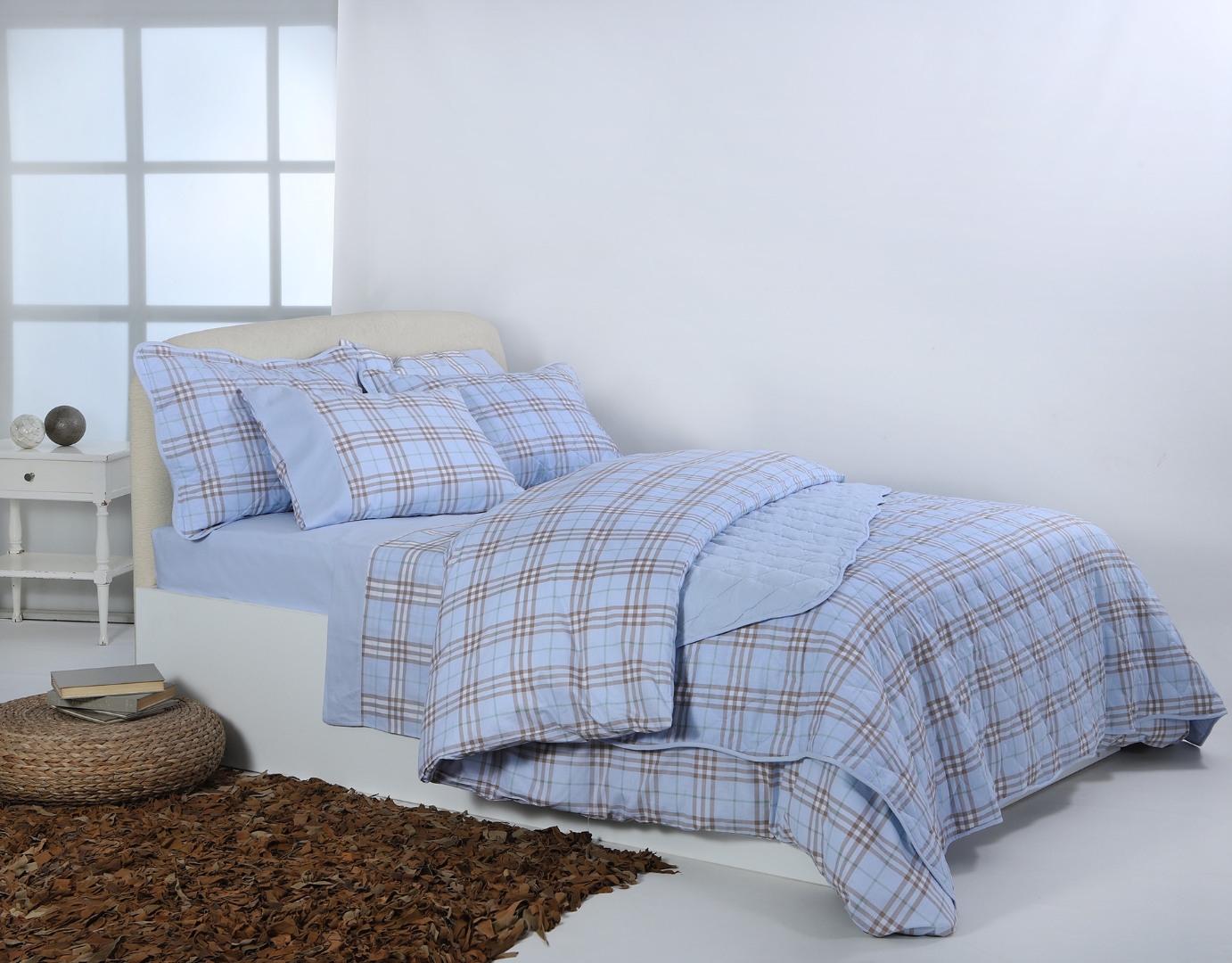 Σετ παπλωματοθήκη βαμβακερή ( 230cm x 250cm) καρρώ σιέλ