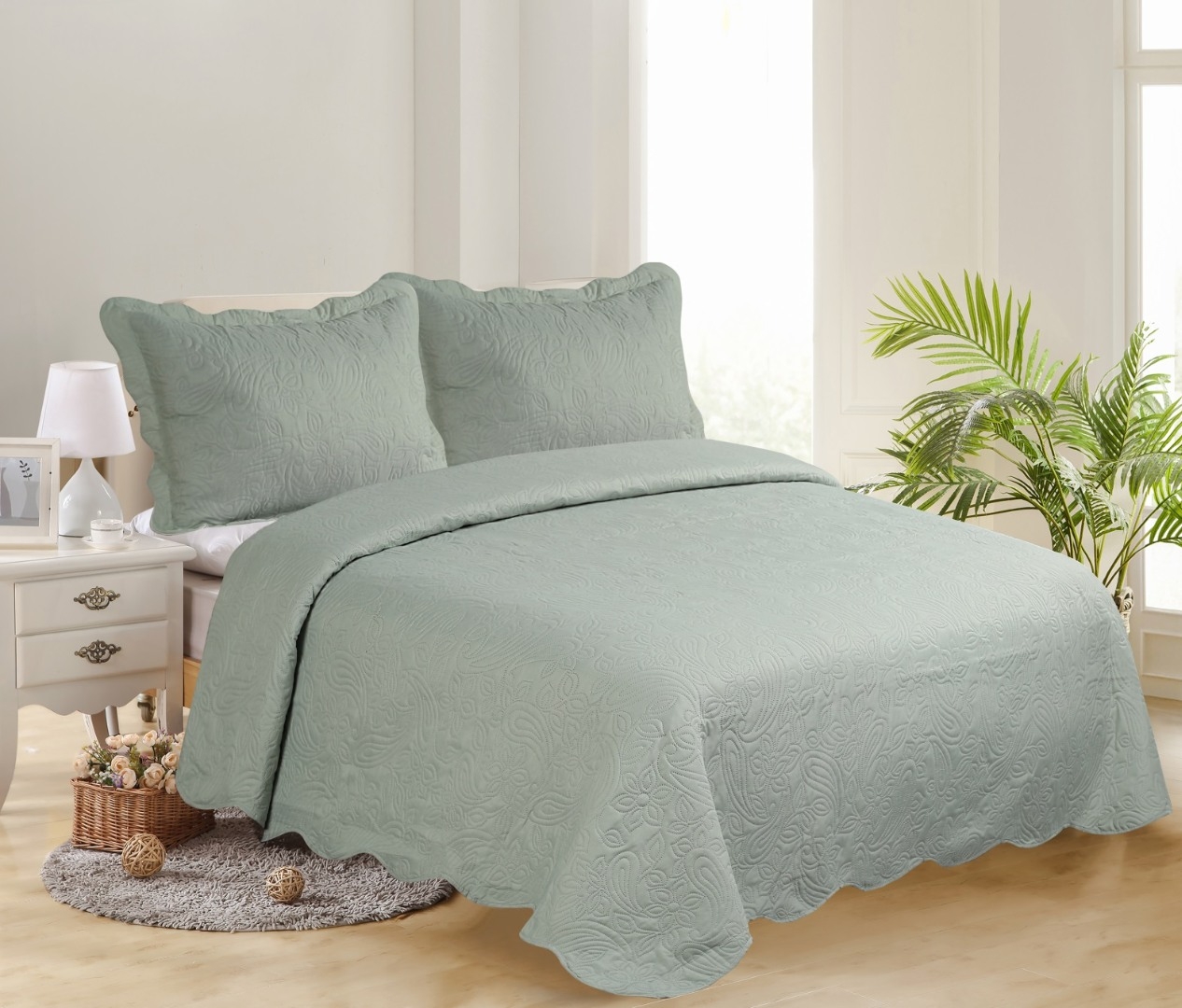 ΜΟΝΟ ΚΟΥΒΕΡΛΙ SOLID (160cm x 220cm + 1 x 50cm x 70cm ) MINT/CREAM