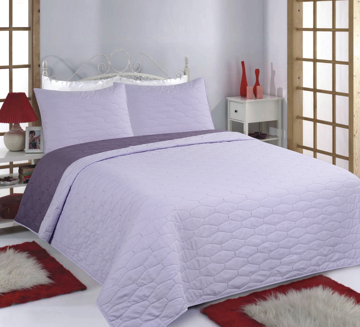 ΚΟΥΒΕΡΛΙ σετ (170cm x 220cm + 1 x 50cm x 70cm) RUBY lila/purple