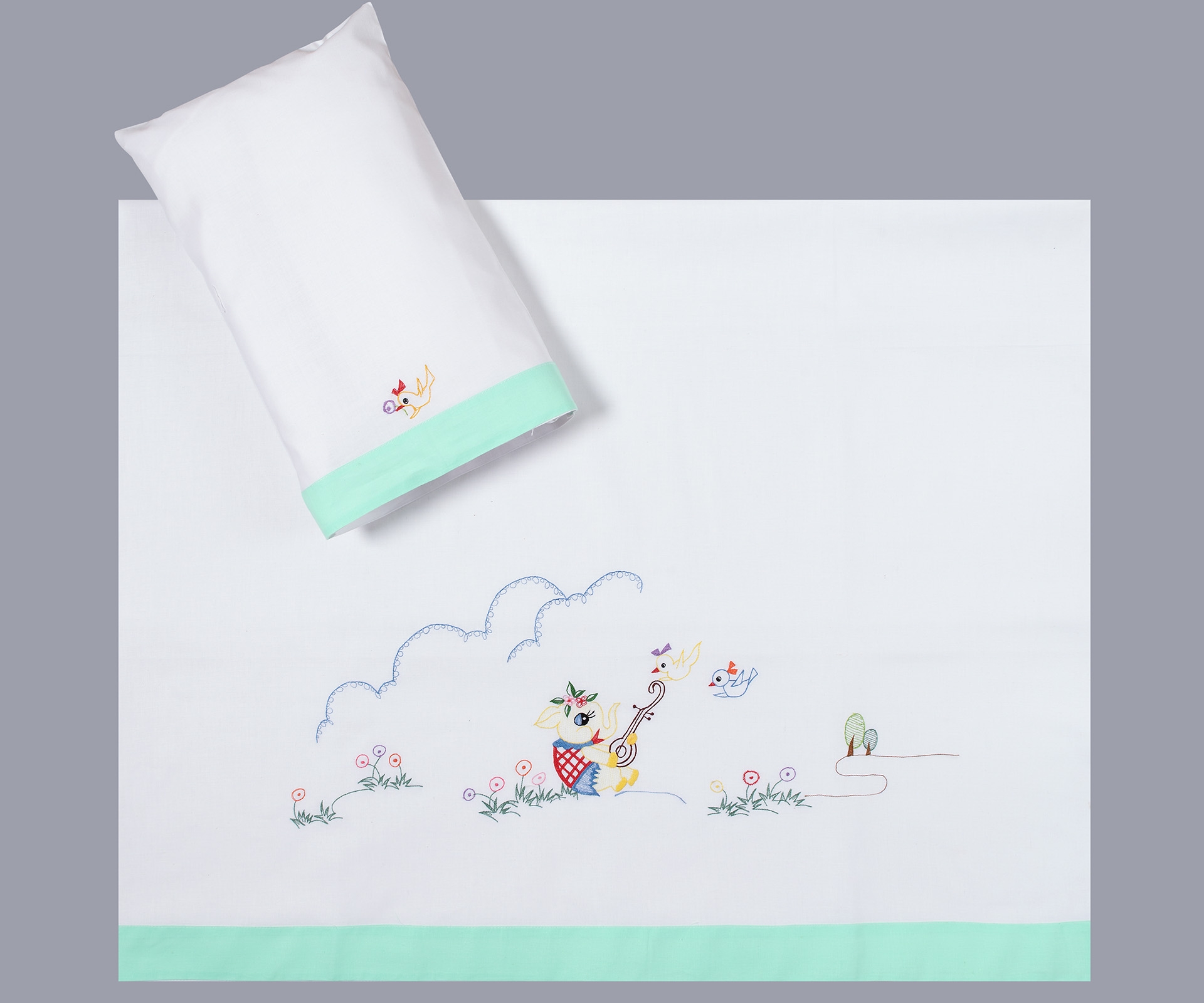 bebe σεντόνι (85cm x 135cm + 26cm x 40cm) πράσινο