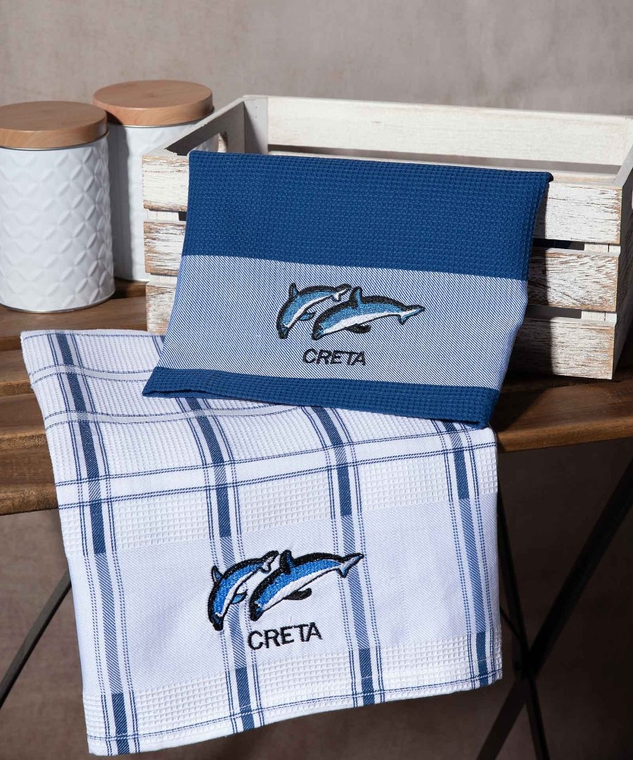 Σετ 2 τεμαχίων ποτηρόπανα (50cm x 70cm) μπλέ δελφίνι CRETA