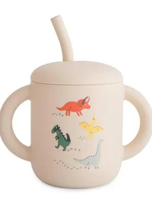 Ποτηράκι Σιλικόνης με Χερούλια και Καλαμάκι Dinosaurs - Mushie