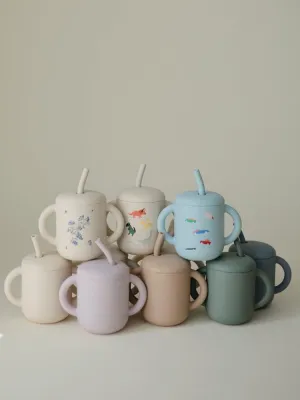 Ποτηράκι Σιλικόνης με Χερούλια και Καλαμάκι Dinosaurs - Mushie