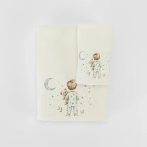 Πετσέτες Σετ 2ΤΜΧ Goodnight Εκρού-Πετρόλ