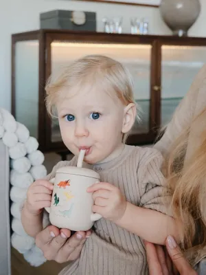 Ποτηράκι Σιλικόνης με Χερούλια και Καλαμάκι Dinosaurs - Mushie