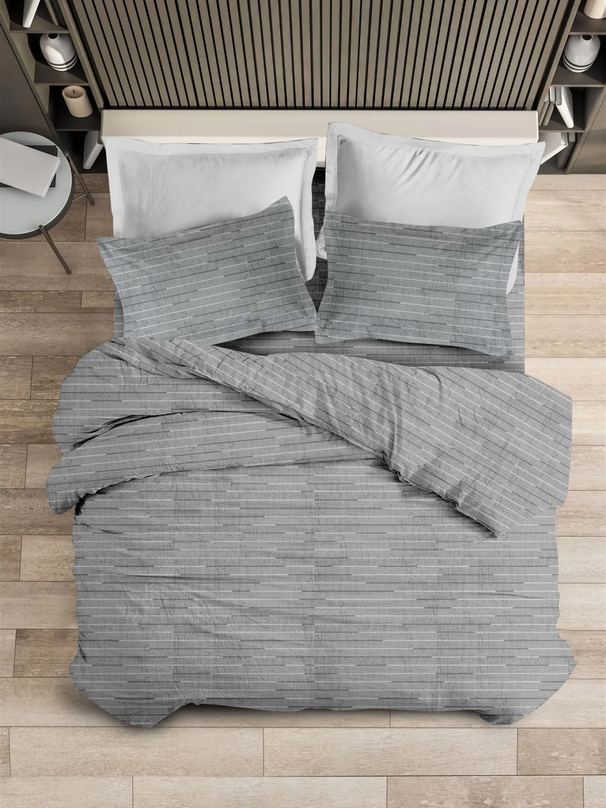ΣΕΤ ΣΕΝΤ M FLAT LINES (GREY4)  2*170x260 50x70 FLANEL 100%COTTON