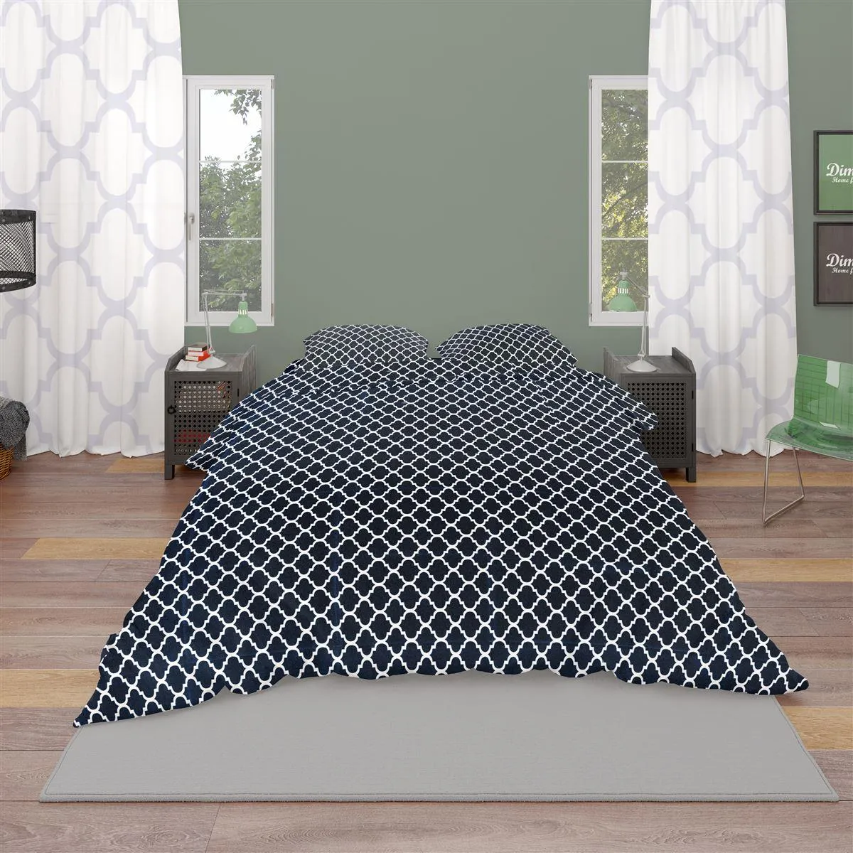 ΠΑΠΛΩΜΑΤΟΘΗΚΗ ΕΜΠΡΙΜΕ Windows 175 220Χ240 Dark blue-White Cotton 100%