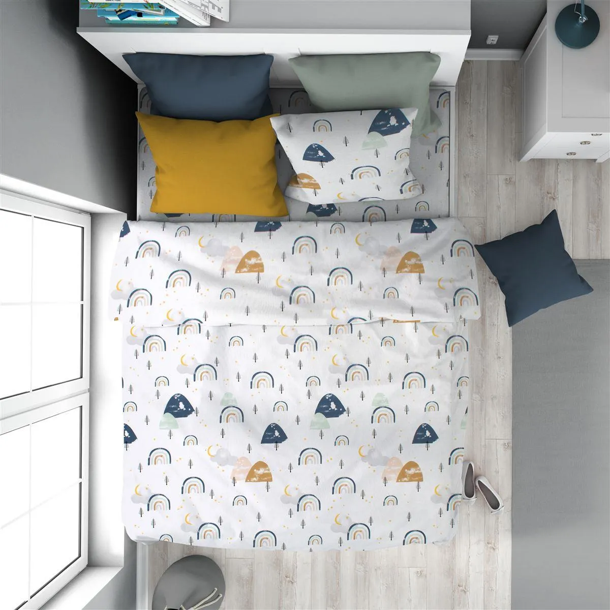 Παπλωματοθήκη Εμπριμέ kids Rainbow 574 160X240 White-Blue 100% Cotton