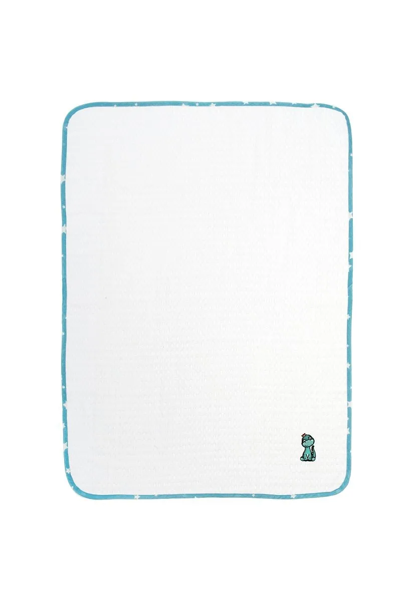 Κουβέρτα Πικέ Με Κέντημα bebe Dinosaur 180 100X160 White-Sky Blue 100% Cotton