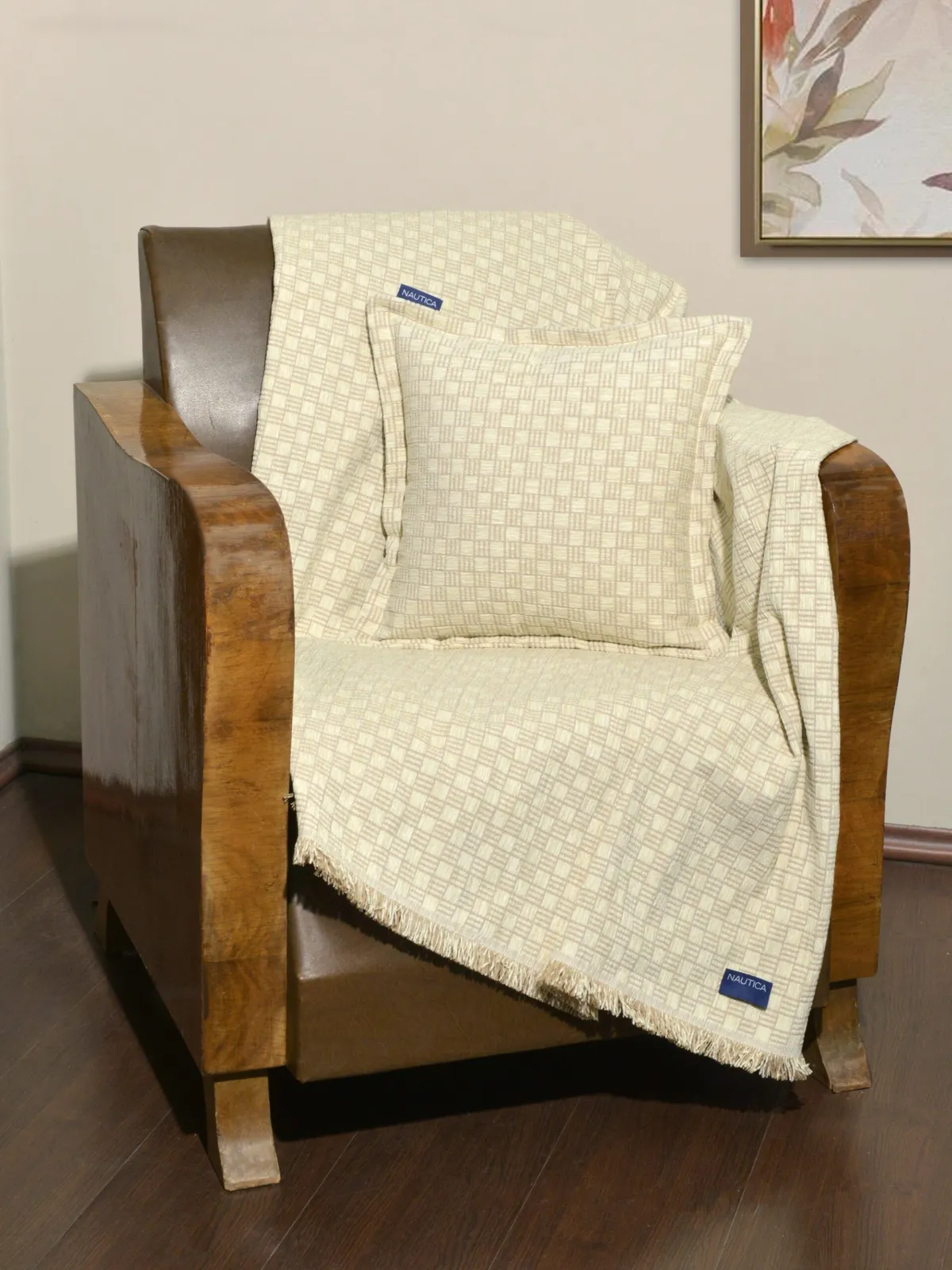Ριχτάρι Τριθέσιο 180x300cm Σενίλ Εκρού Καρρώ Design 1100