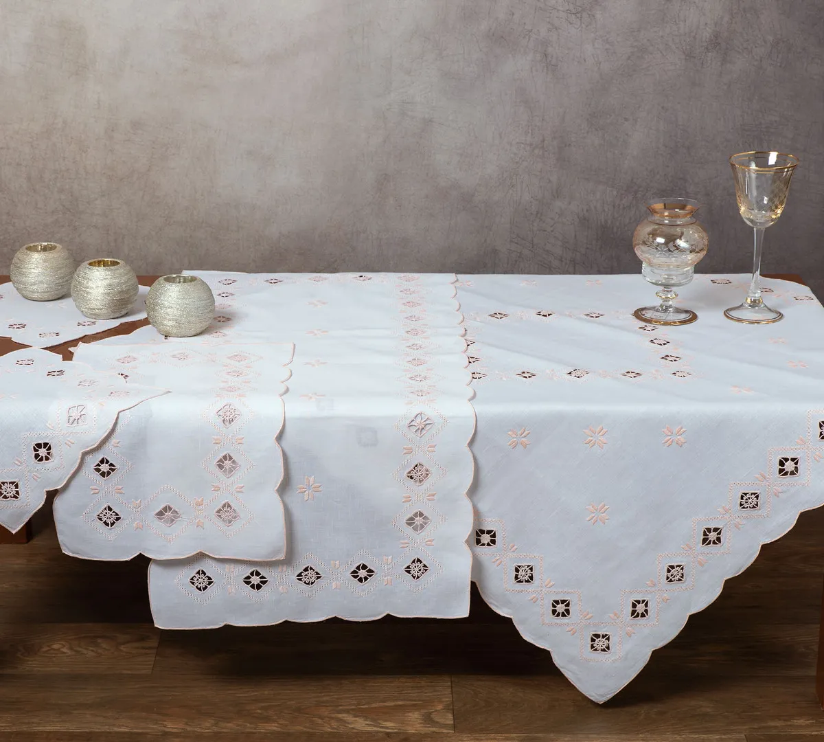 Χειροποίητο σετ 6 τεμαχίων 882 (40cm x 90cm/35cm x 76cm/30cm x 45cm x 2/35cm x 35cm x 2) ρόζ