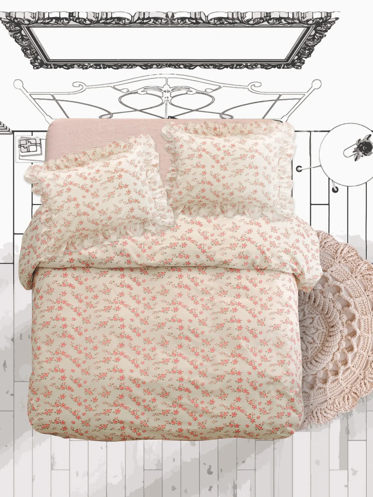 FRANCE ΣΕΤ ΣΕΝΤΟΝΙΑ MONA   XΛ  2*170X270CM   50X70CM 100% COTTON