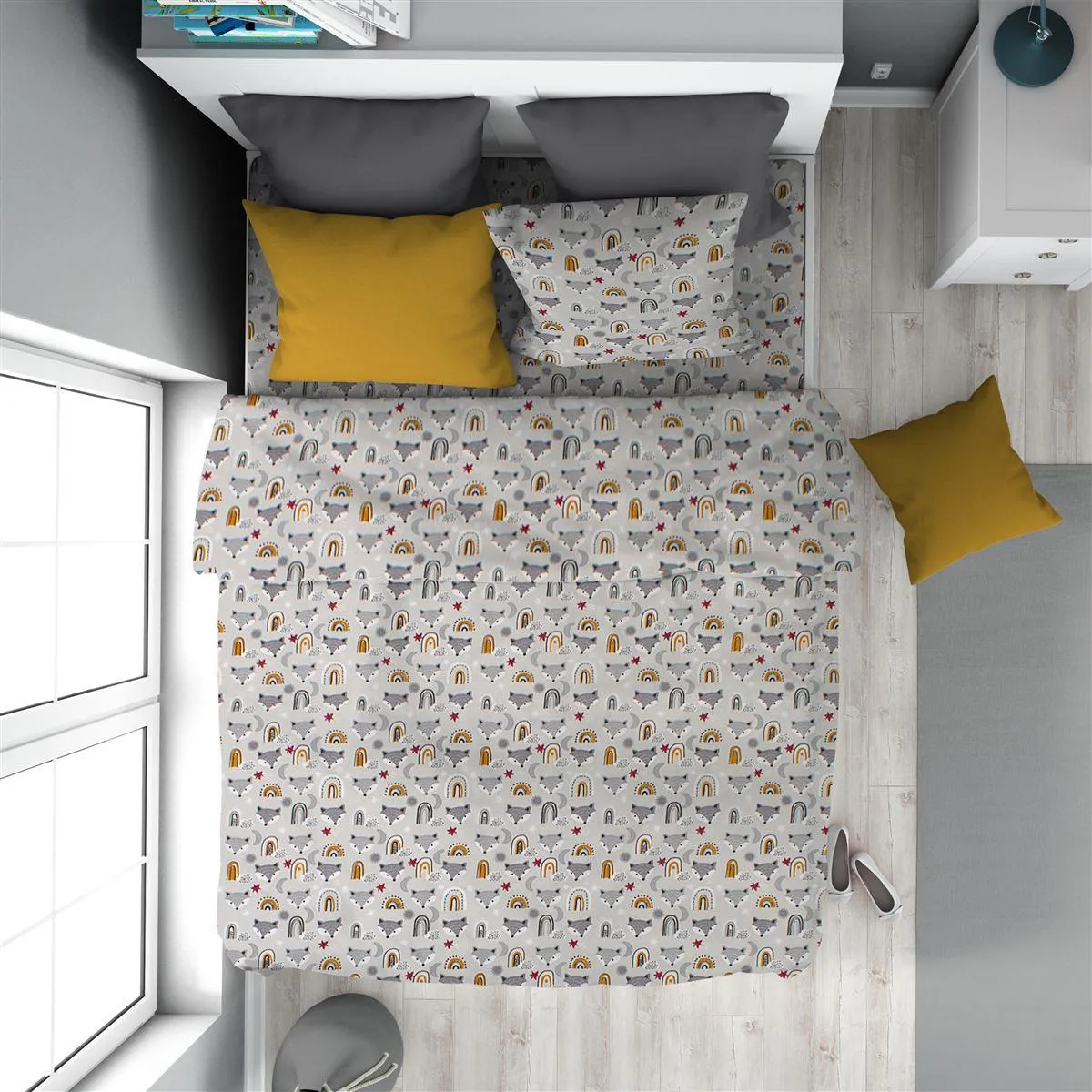 Πάπλωμα Εμπριμέ kids Fox 527 160X240 Grey 100% Cotton