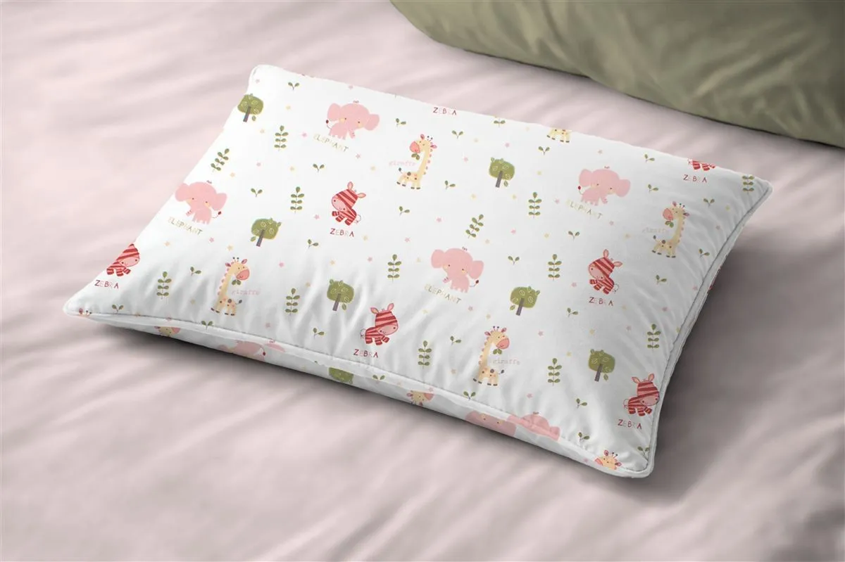 Μαξιλαροθήκη Εμπριμέ bebe Happy Safari 712 35X45 White-Pink 100% Cotton