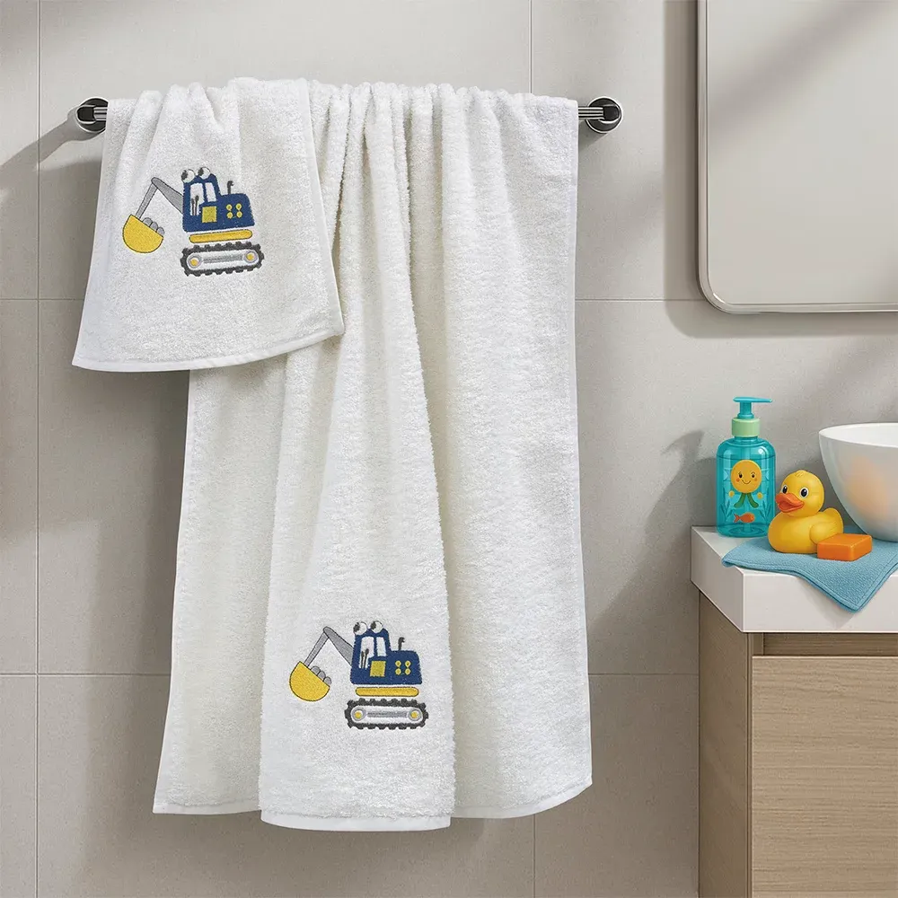 LINO Σετ Πετσέτες Παιδικές 2τμχ (50x90,70x140) Trattore Λευκό