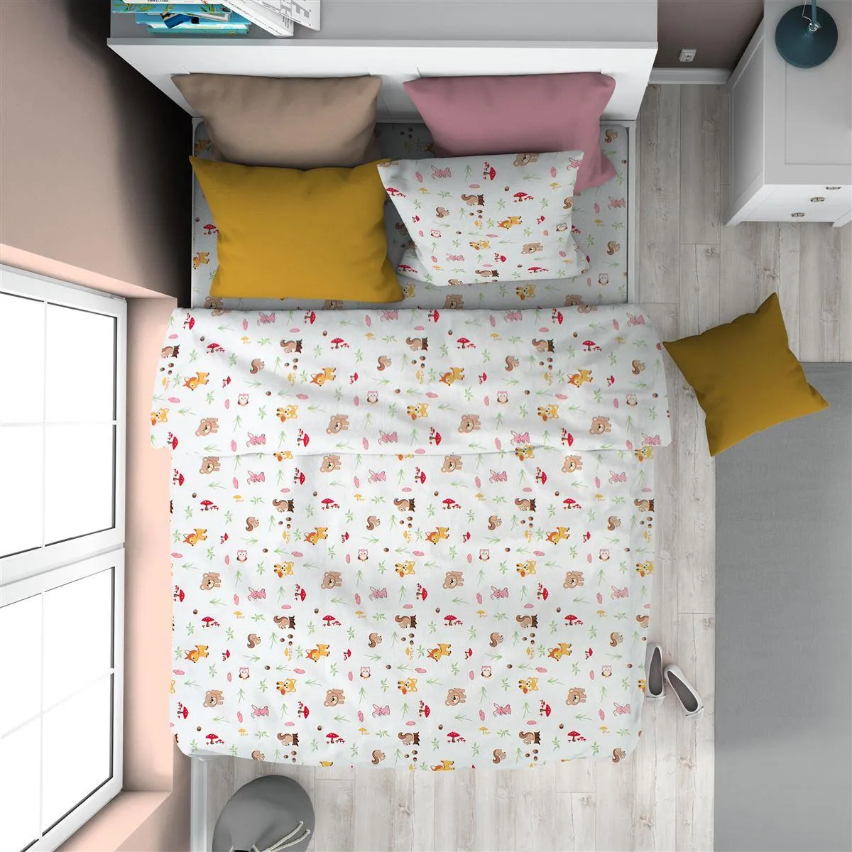 Πάπλωμα Εμπριμέ kids Forest Animals 571 160X240 White-Pink 100% Cotton