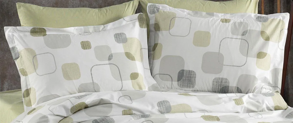Μαξιλαροθήκη Εμπριμέ Μελίνα 708 50X70 White-Olive 100% Cotton