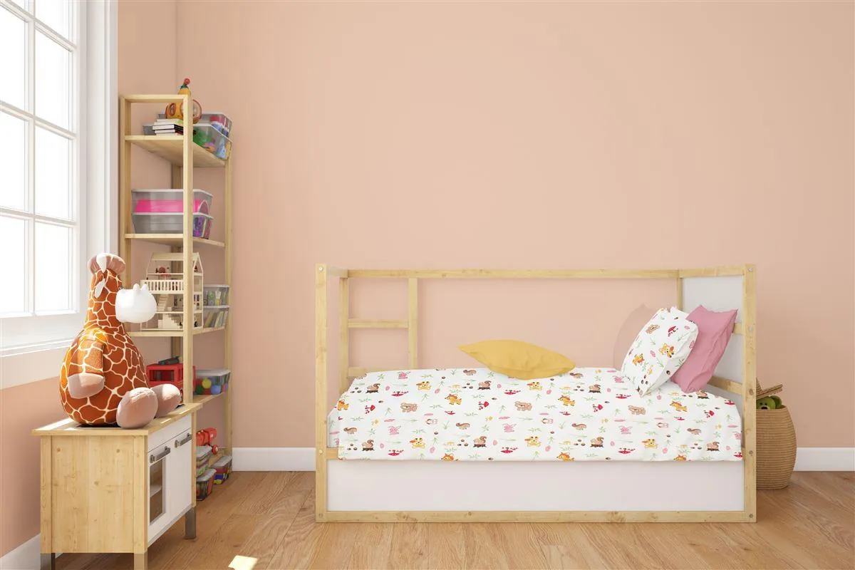 Σεντόνια Εμπριμέ Σετ 3 τεμ bebe Forest Animals 571 120X160 White-Pink 100% Cotton