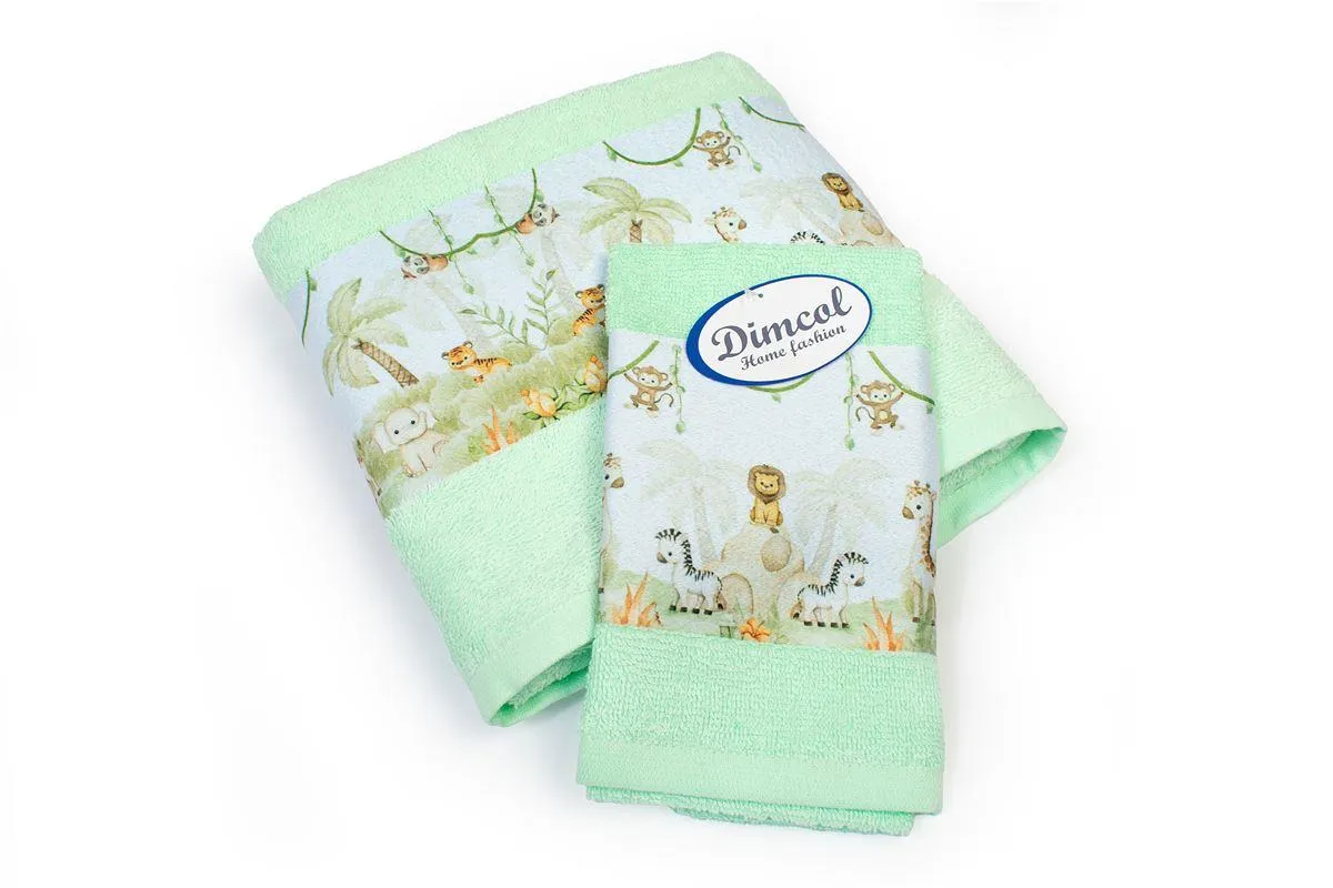 Πετσέτα Σετ 2 τεμ Με Ψηφιακή Εκτύπωση bebe Jungle 352 30X50,70X140 Mint 100% Cotton