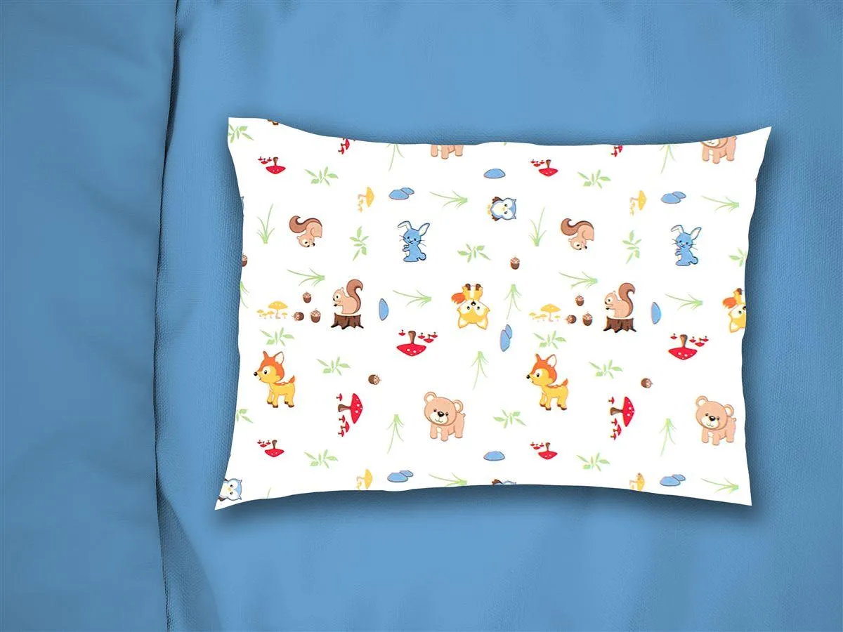 Μαξιλαροθήκη Εμπριμέ bebe Forest Animals 070 35X45 White-Sky Blue 100% Cotton Flannel