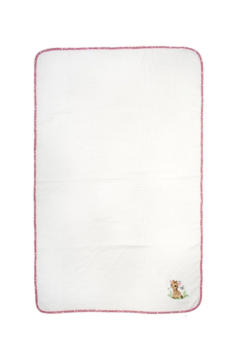 Κουβέρτα Πικέ Με Κέντημα bebe Giraffe 172 80X110 White-Pink 100% Cotton