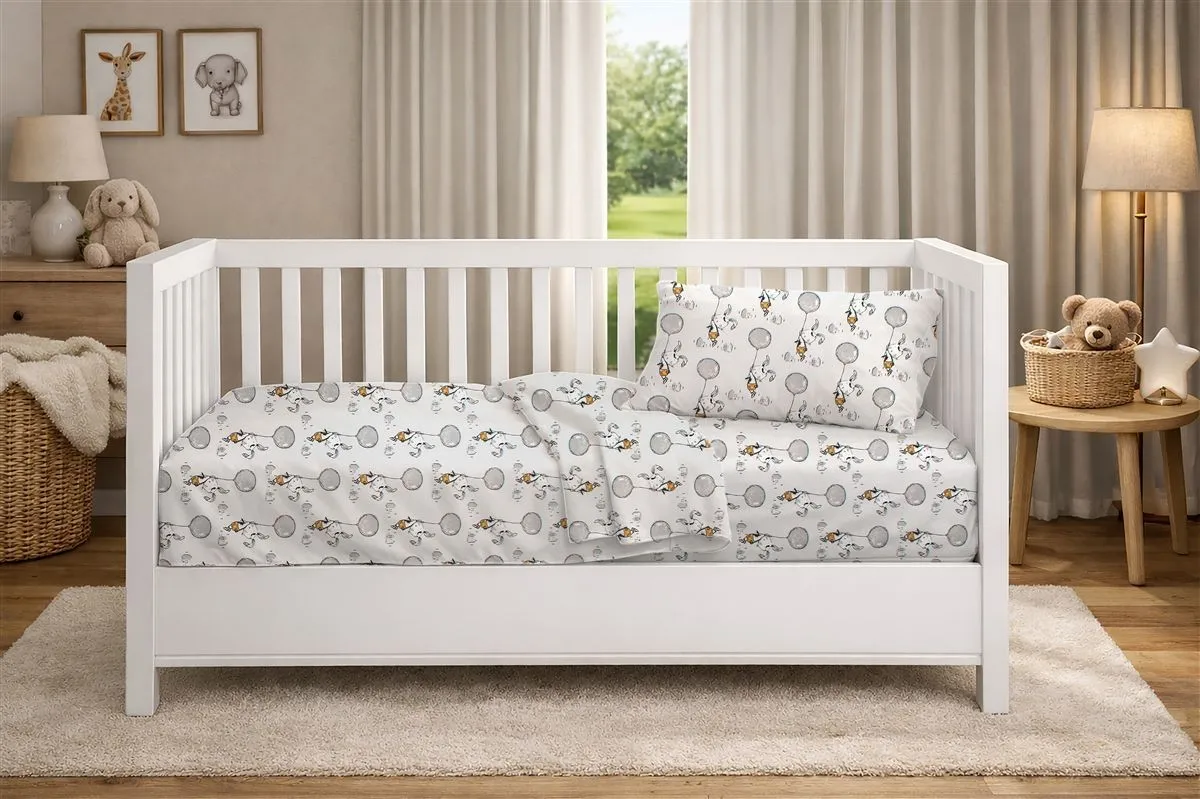 Σεντόνια Εμπριμέ Σετ 3 τεμ bebe Floating Bunny 715 120X160 Grey 100% Cotton