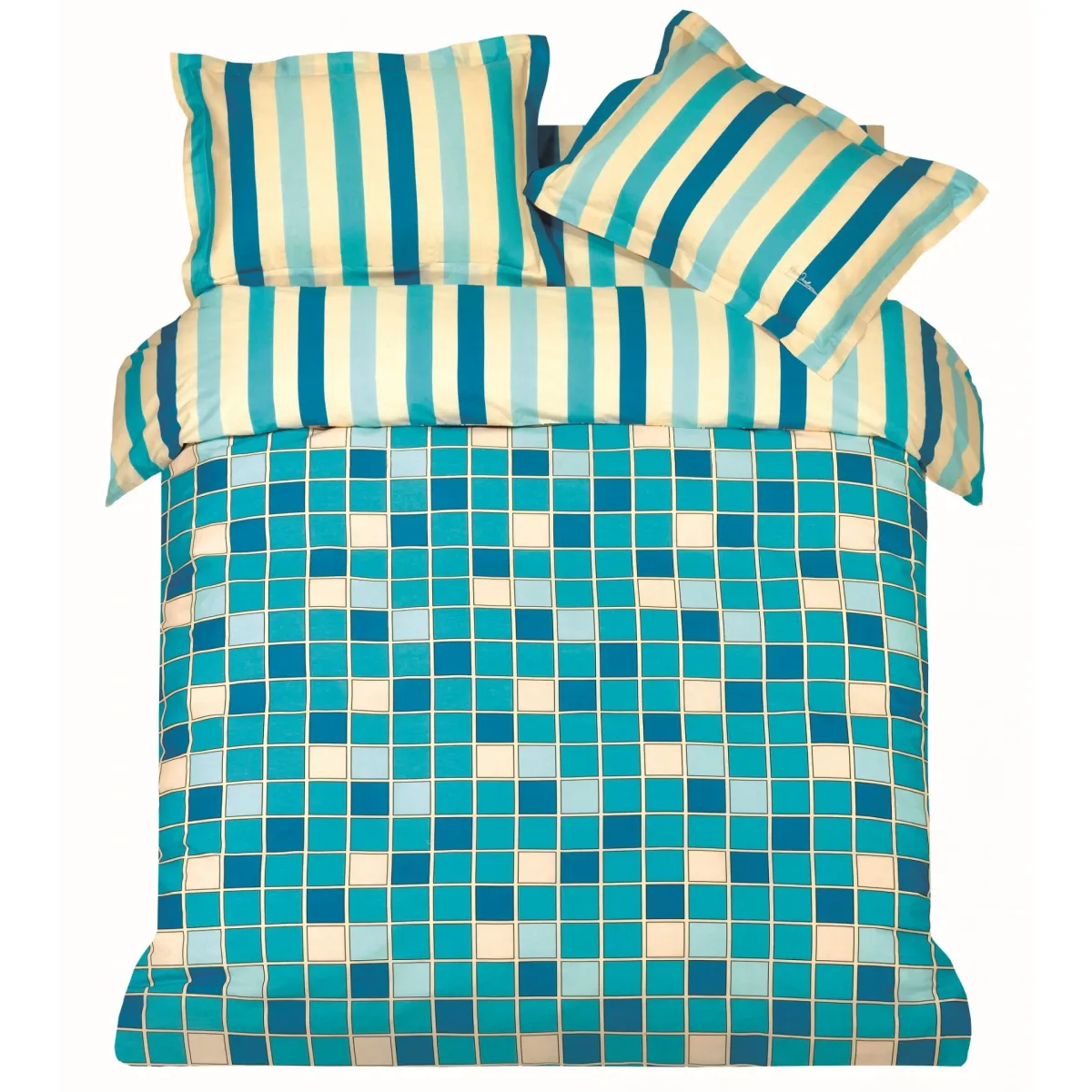 ΠΑΠΛ/ΘΗΚΗ ΣΕΤ Υ/Δ SQUARES(BLUE)  220x240cm 2*50x70cm 100%COTTON