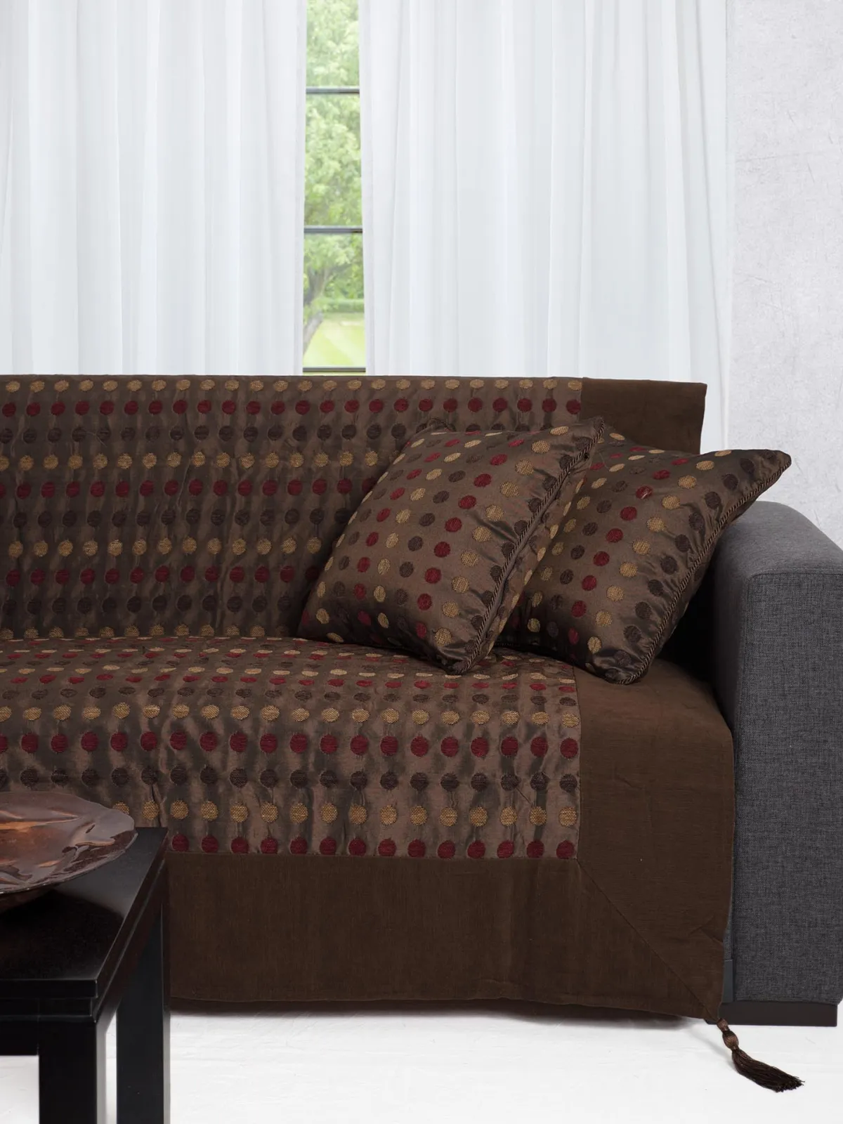 ΡΙΧΤΑΡΙΑ 602 πουά (180cm x 180cm / 180cm x 250cm / 180cm x 300cm) καφέ