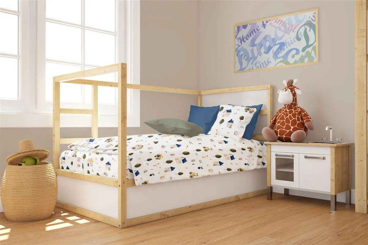 Πάπλωμα Εμπριμέ bebe Village 579 120X160 White-Green 100% Cotton-