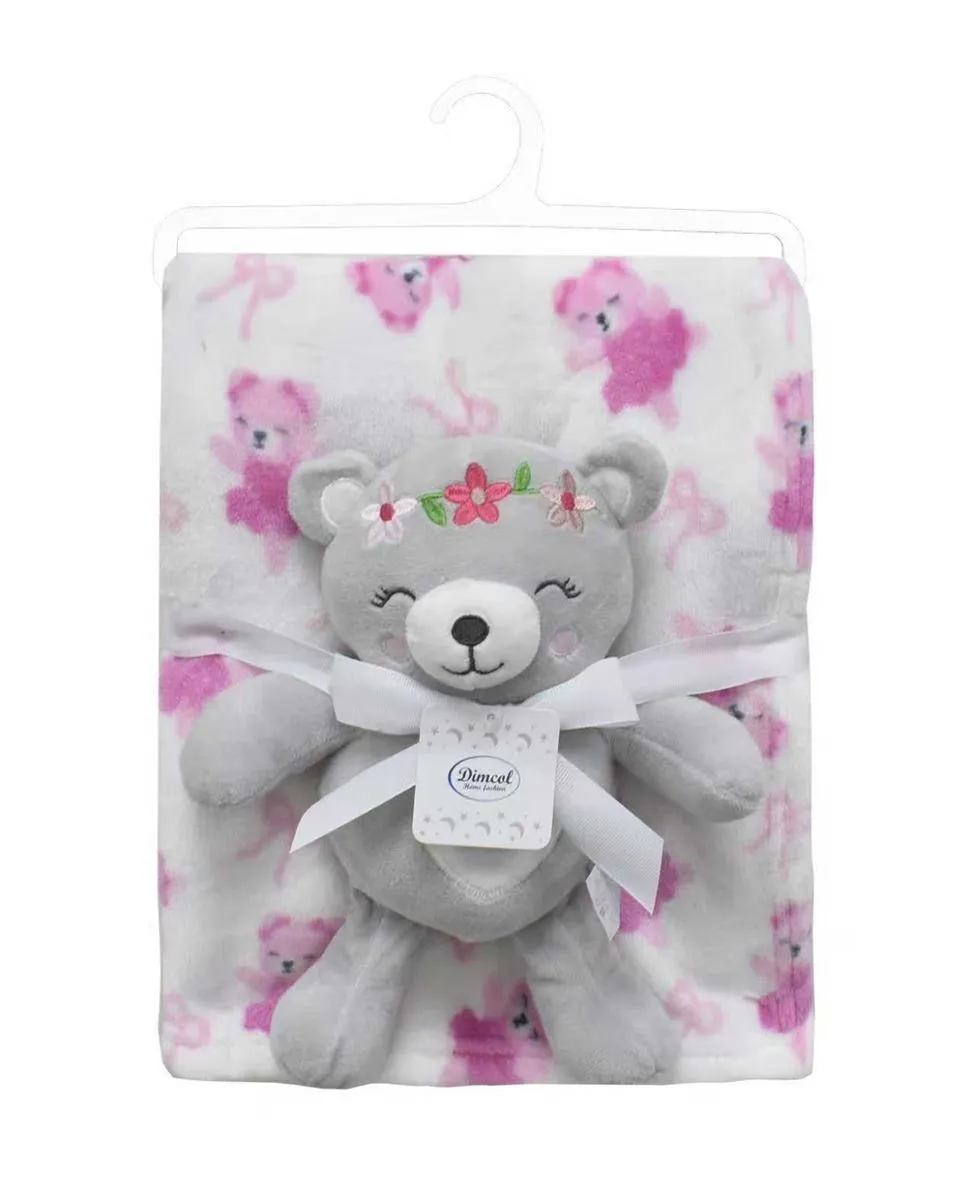 Λούτρινο Ζωάκι Σετ 2 Τεμ. bebe Teddy Bear 21 Ύψος 25 cm & Εμπριμέ Κουβέρτα Coral Fleece 75x100 cm Grey 100% Polyester