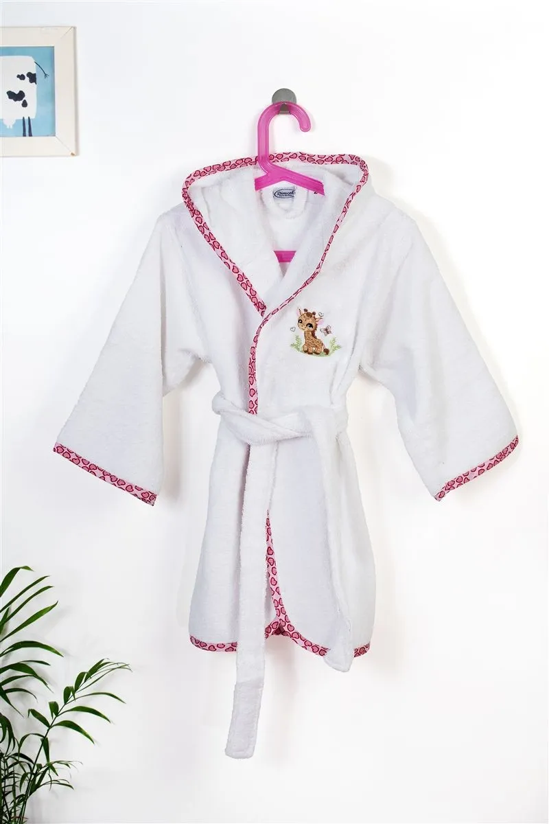 Μπουρνούζι Με Κέντημα kids Giraffe 172 Size: 02 White-Pink 100% Cotton
