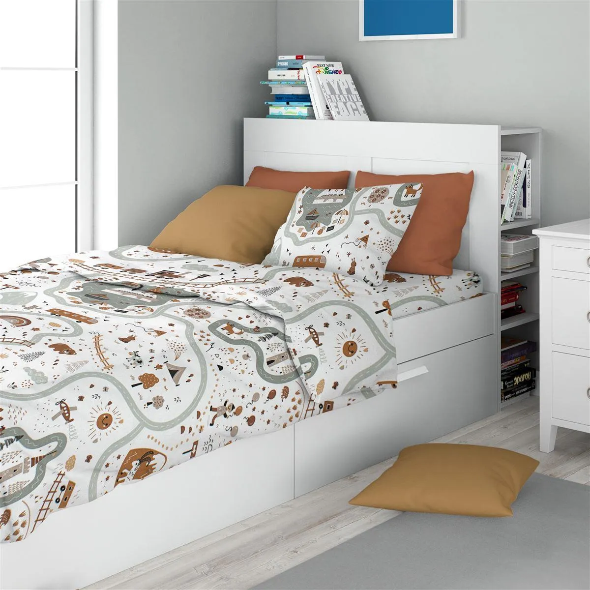 Σεντόνια Εμπριμέ Σετ 3 τεμ kids Countryside 580 160X240 White-Mint 100% Cotton