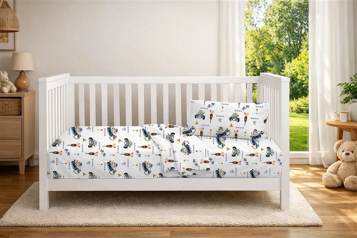 Κατωσέντονο Με Λάστιχο bebe Animal Grand Prix 589 0,70X1,40X0,15 White-Blue 100% Cotton