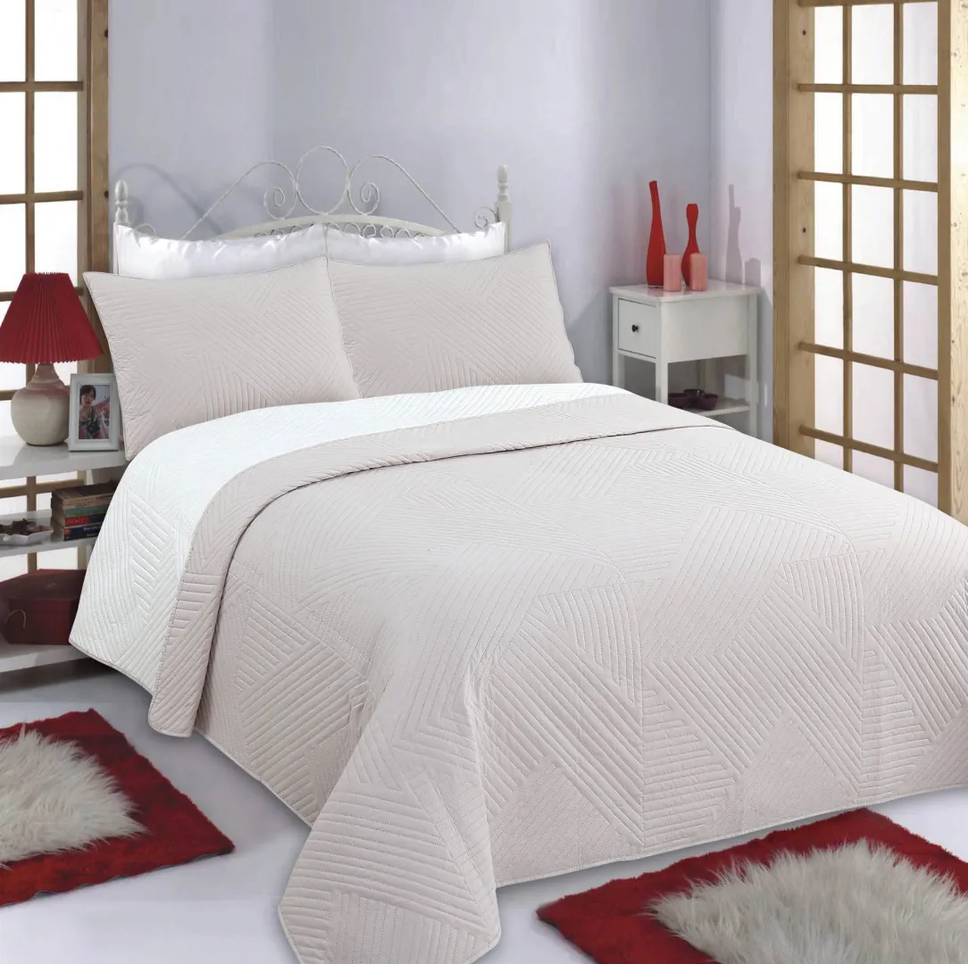 ΚΟΥΒΕΡΛΙ σετ (220cm x 240cm + 2 x 50cm x 70cm) LINES beige/ivory