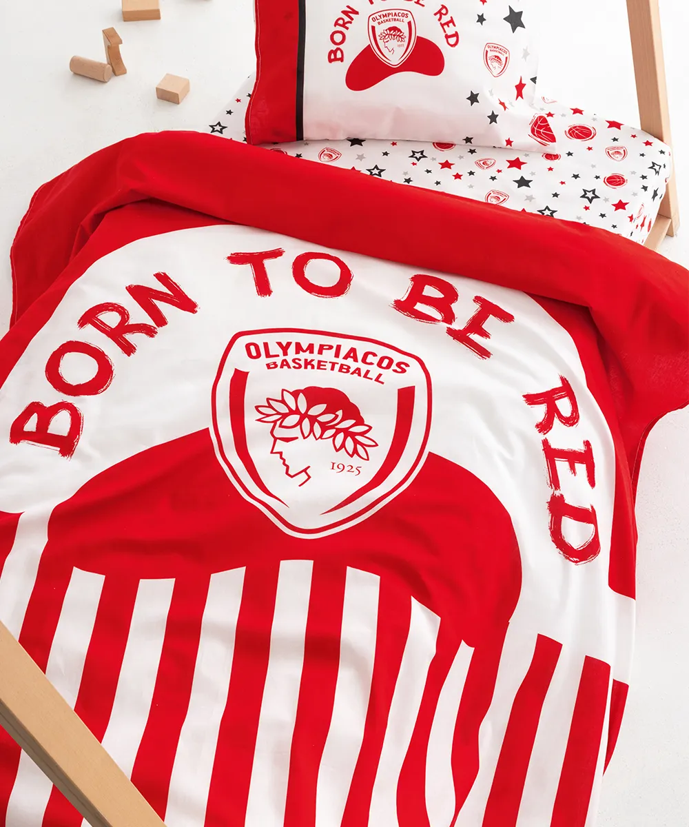Σετ Σεντόνια Κούνιας Olympiacos B.C. 130x170 Βαμβάκι 100% με Λάστιχο