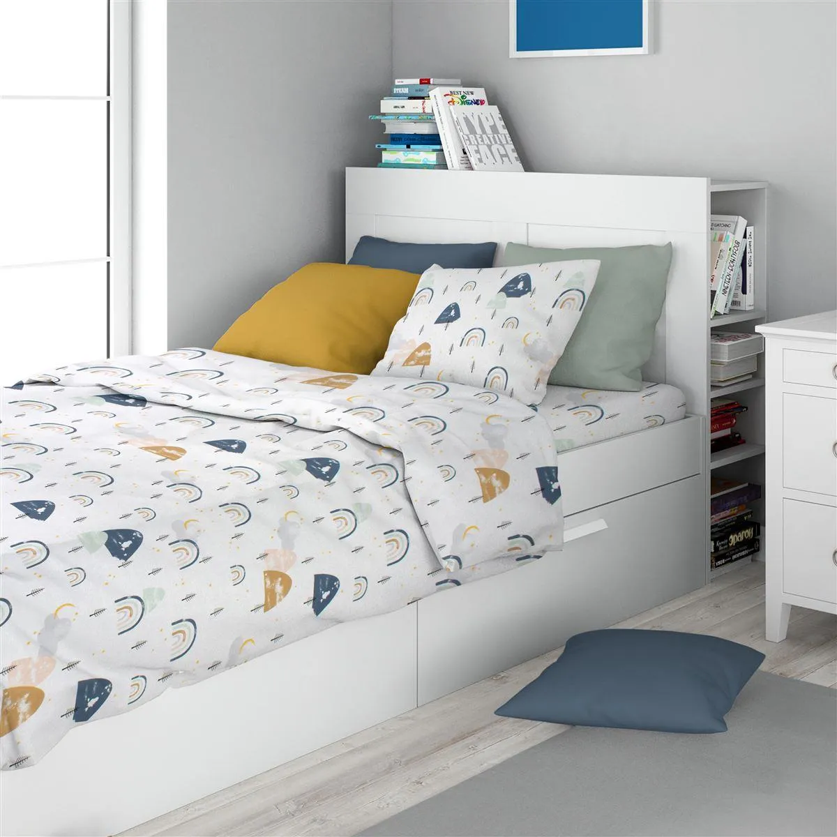 Σεντόνια Εμπριμέ Σετ 3 τεμ kids Rainbow 574 160X240 White-Blue 100% Cotton