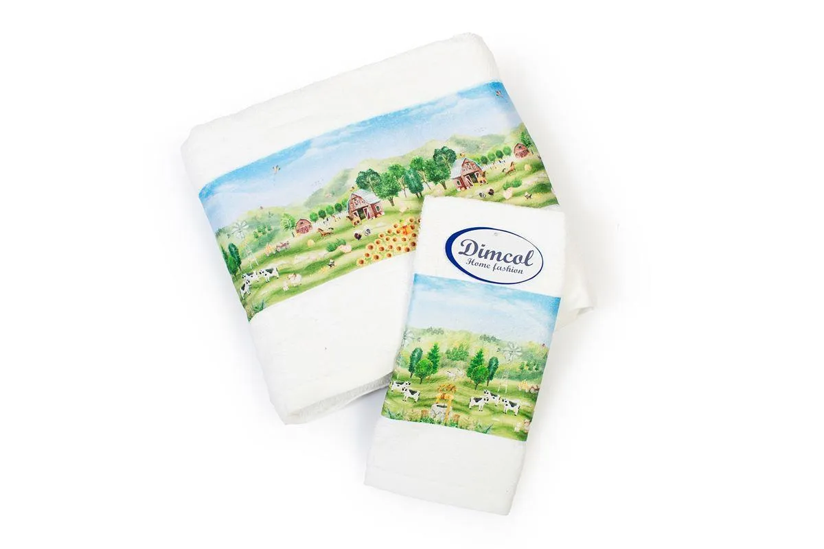 Πετσέτα Σετ 2 τεμ Με Ψηφιακή Εκτύπωση bebe Farm 340 30X50,70X140 White 100% Cotton